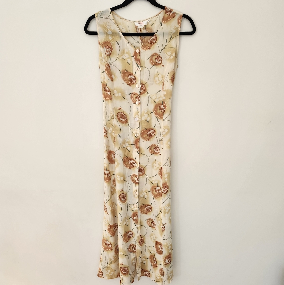 Vintage Floral Maxi Dress in Cream and Tan - Picture 3 of 7
